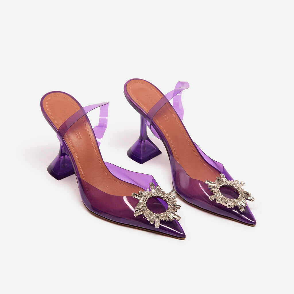 Amina Muaddi Purple PVC Crystal Buckle Shoes