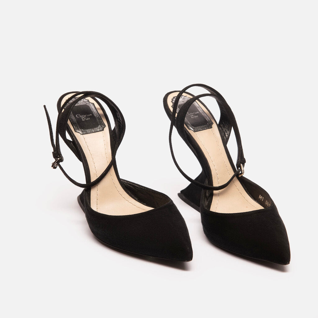 Christian Dior Dior Black Suede Ankle Wrap Pumps