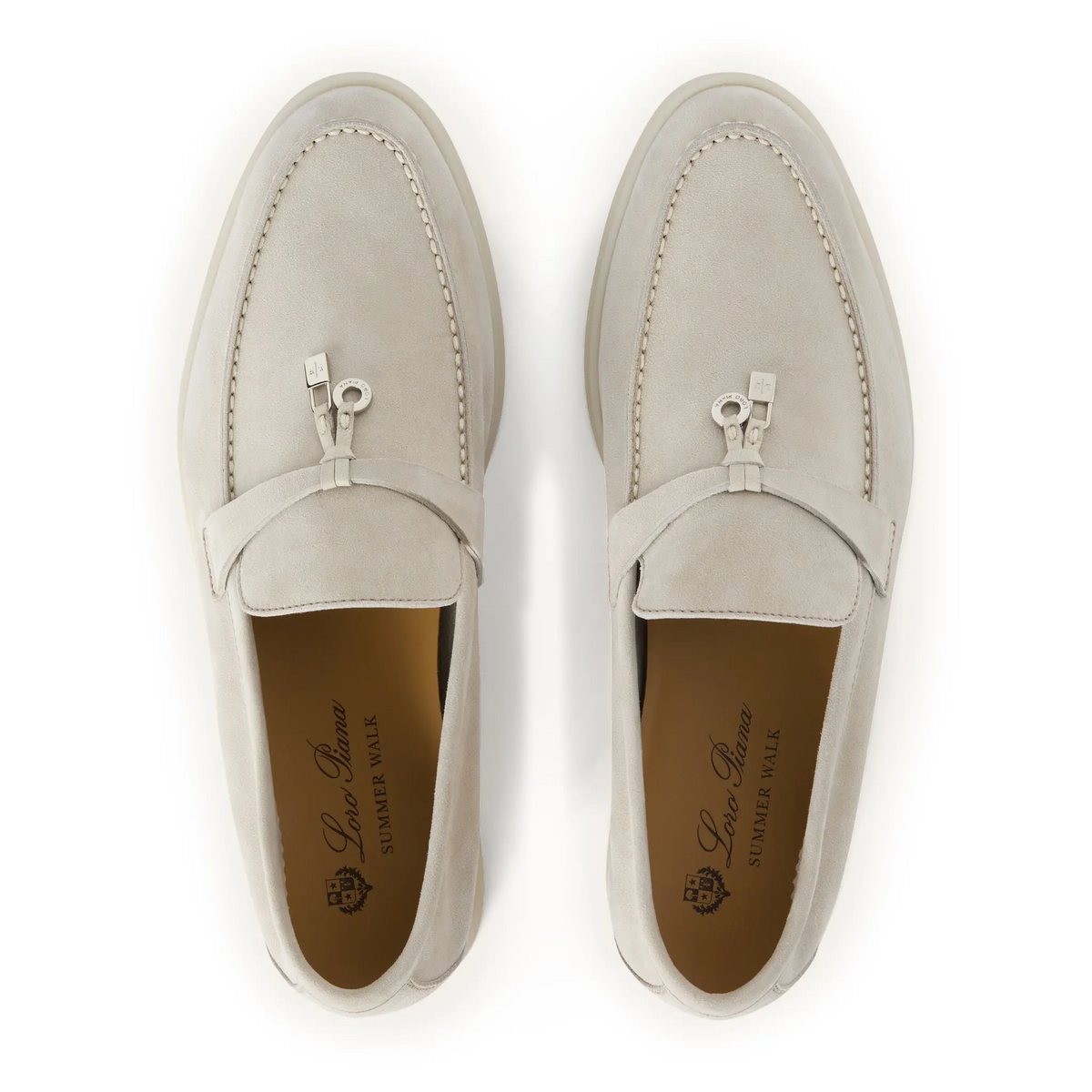 Loro Piana Summer Charms Walk Suede Pearl Powder Loafers