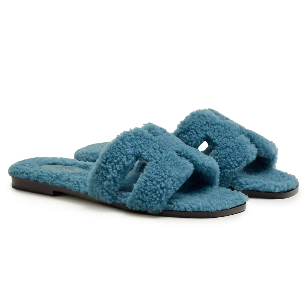 Hermes Paris Hermès Paris Oran Blue Shearling Sandals